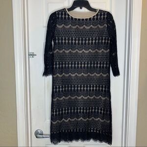 Maybe New 840621 Scalloped Illusion Shift Dress Black